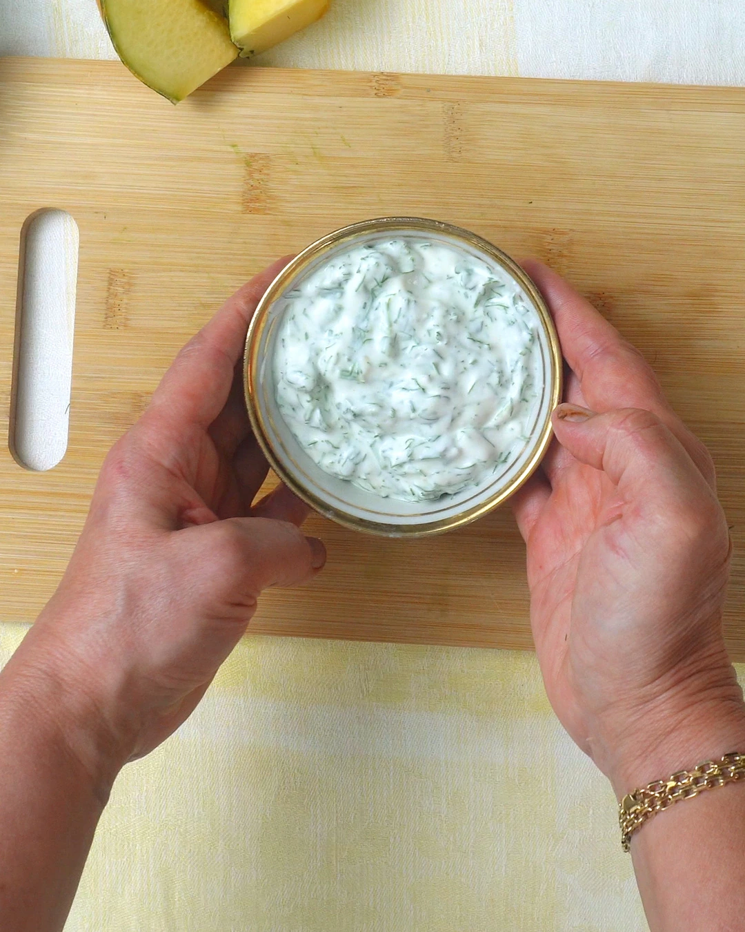 Thick white sauce with fresh herbs